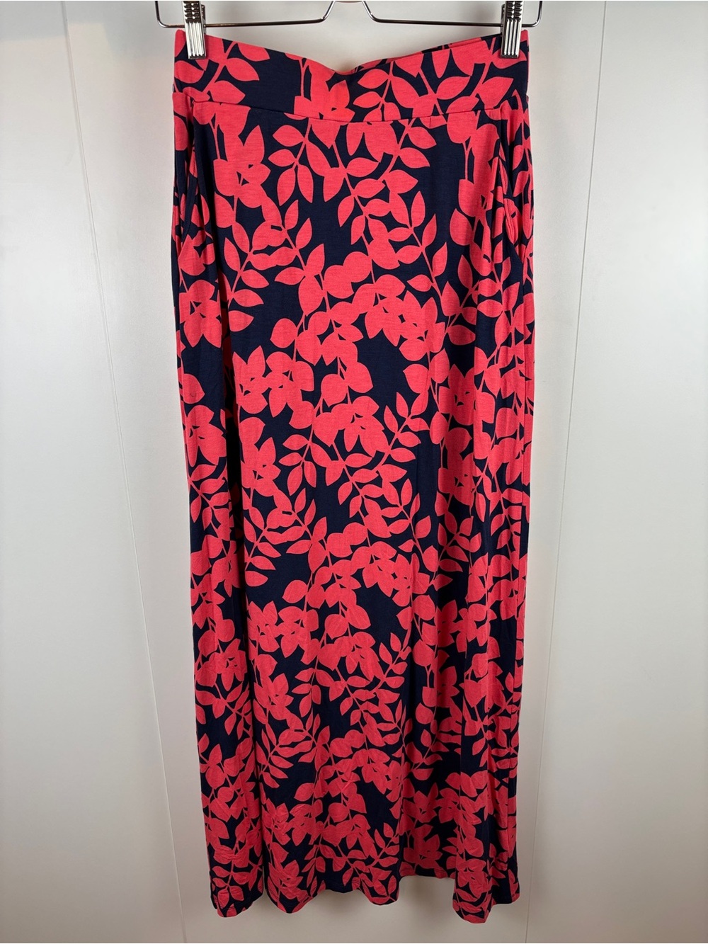 Boden Floral Maxi Skirt Navy Coral Stretch sz 6 Long Boho Pull-on Pockets Summer